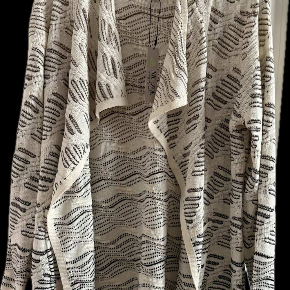 Nic + Zoe Neutral Mult with brown strips - Open Cardigan - Size Large - Regular